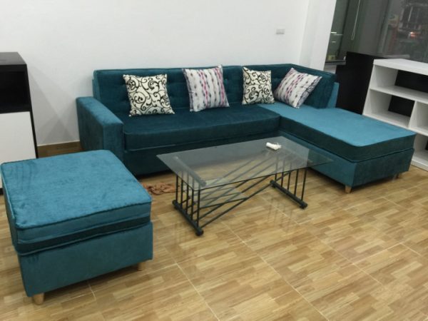 Hình ảnh cho mẫu sofa góc chữ L màu xanh rêu đậm đẹp hiện đại 