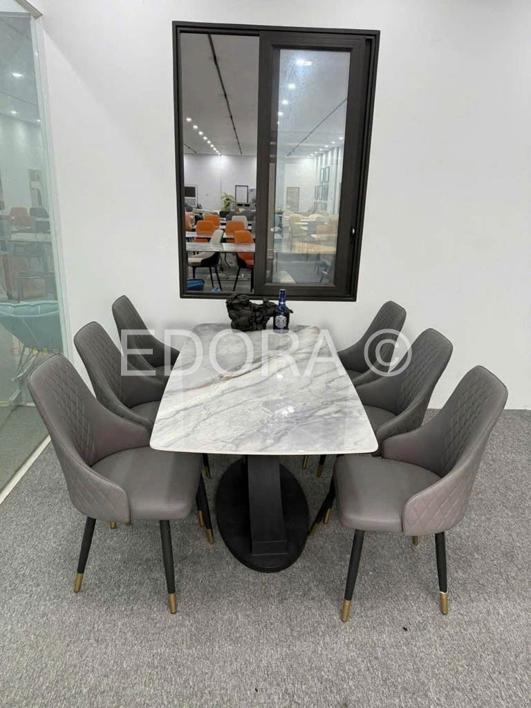 Bàn ăn 1m6 đá Ceramic bóng 6 ghế BA020