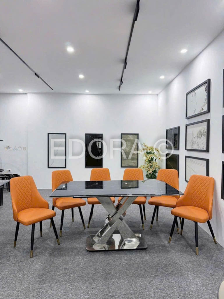 Bàn ăn hiện đại mặt đá vi tinh 1m6 BA023