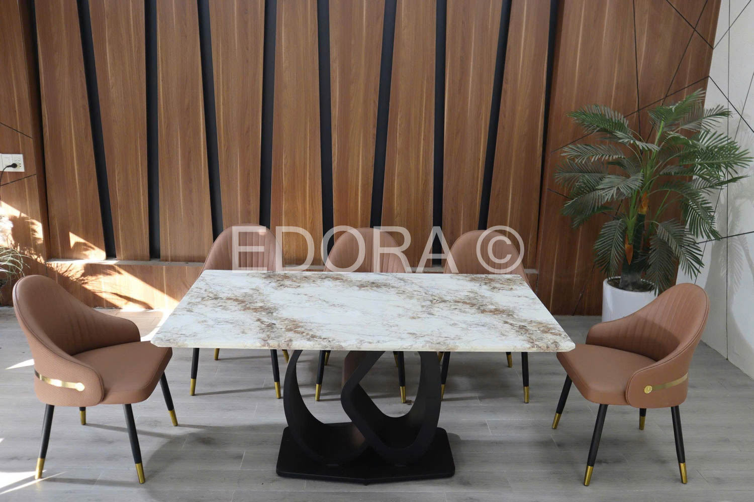 Bộ bàn ăn lưng thấp đá vi tinh 6 ghế BK004