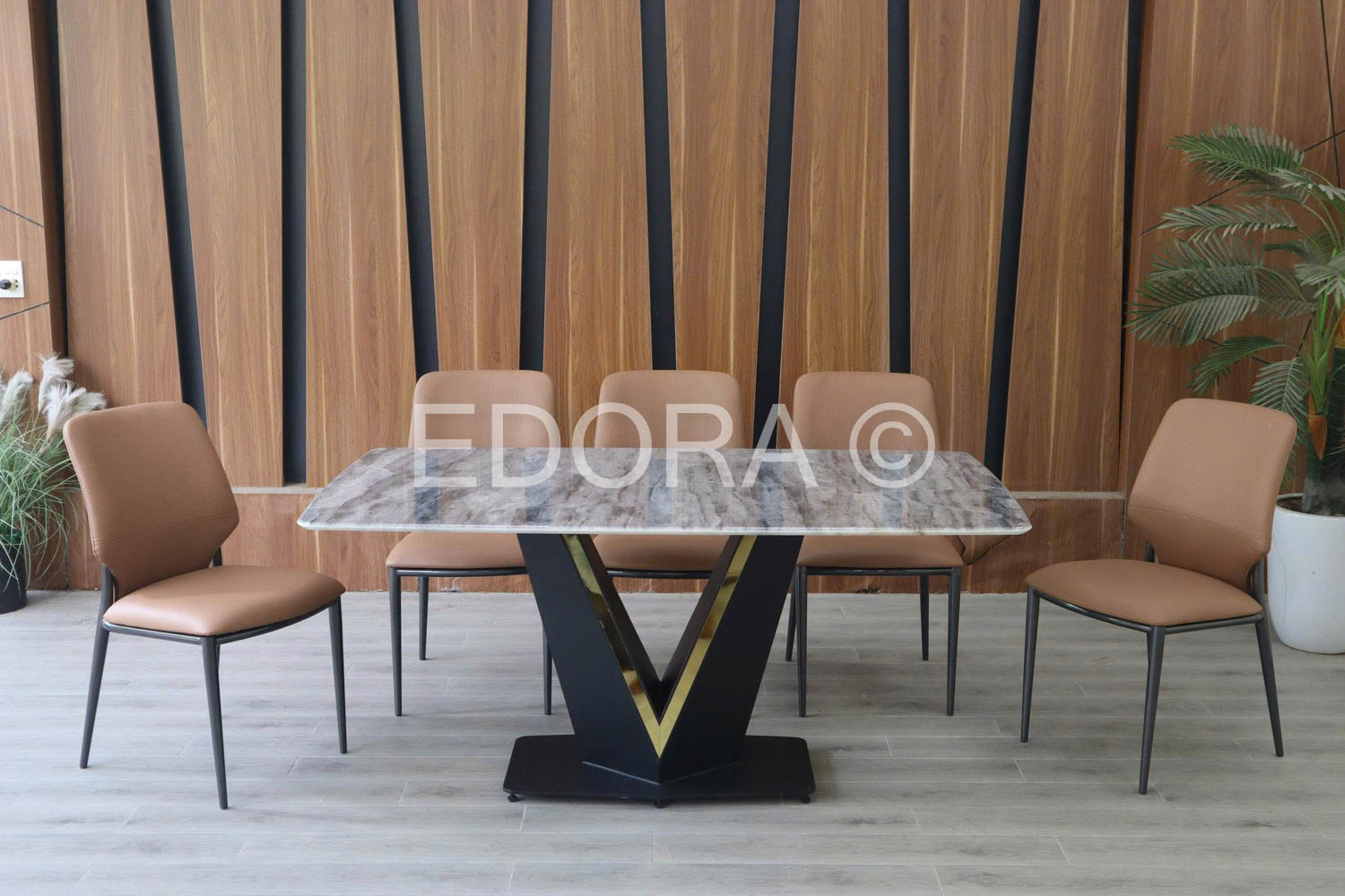 Bàn ăn chữ V 6 ghế Nâu đẹp BK014