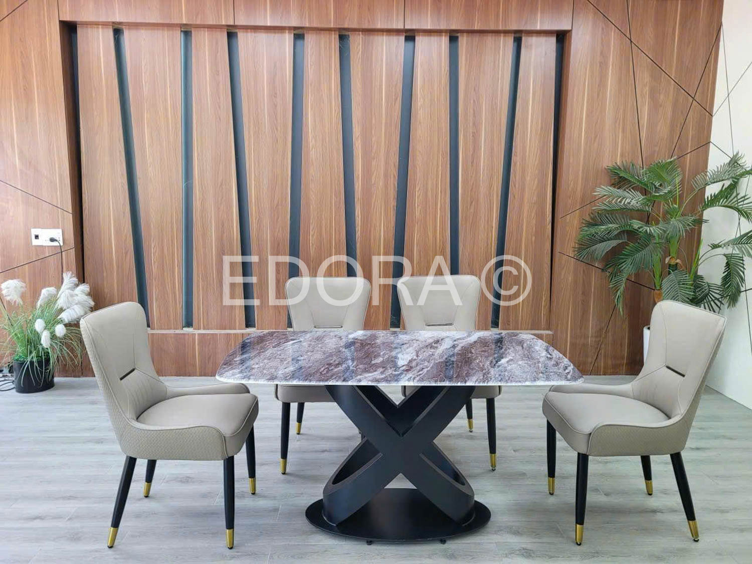 Bàn ăn 4 ghế Da Microfiber mặt đá vi tinh 1m4 BK016