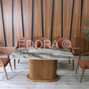 Bàn ăn chân gỗ trụ 6 ghế Nâu đỏ BS006