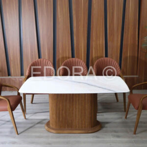 Bàn ăn gỗ sồi mặt vi tinh trắng BS007