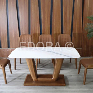 Bộ bàn ăn chữ V gỗ sồi hiện đại BS008