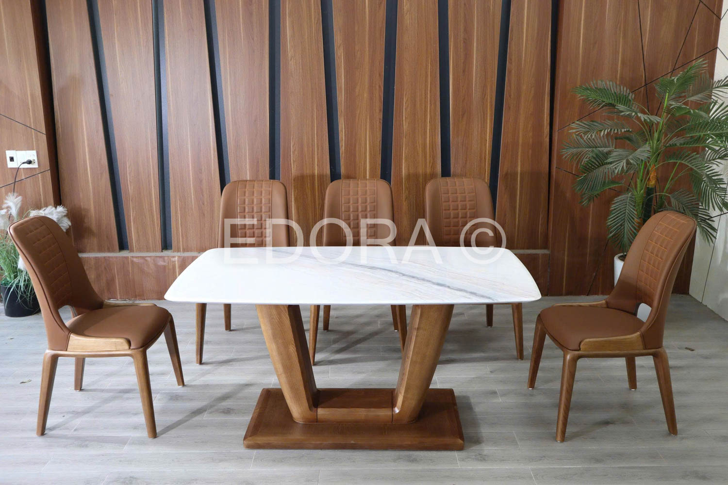 Bộ bàn ăn chữ V gỗ sồi hiện đại BS008