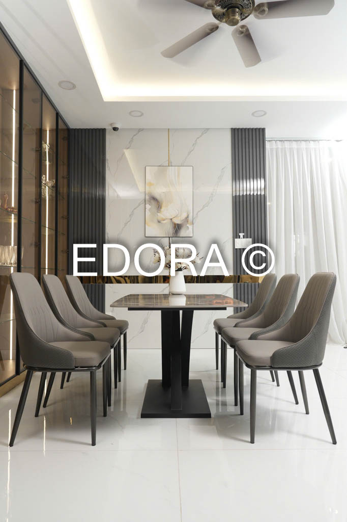 Bộ bàn ăn 6 ghế da mặt đá Ceramic 1m6 B004