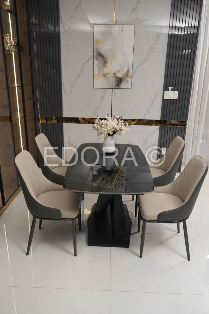 Bộ bàn ăn 4 ghế 1m4 mặt đá Ceramic BA008