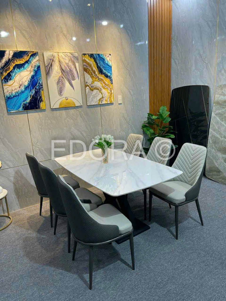 Bộ bàn ăn 1m6 6 ghế chân sắt sơn tĩnh điện BA014