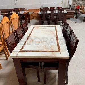 Bàn ăn gỗ Nâu đậm mặt đá dày chân to LTS012