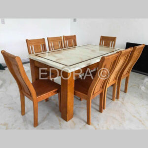 Bàn ăn gỗ tự nhiên mặt đá hoa Sen dày chân to LST018