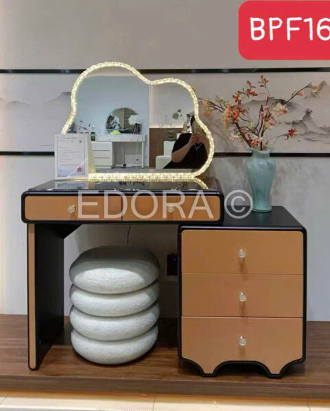 Bàn trang điểm cafe đen gương mây BPF16