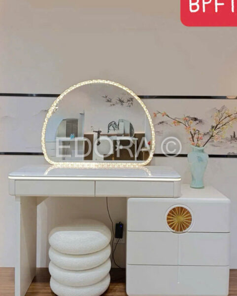 Bàn trang điểm màu trắng gỗ gương có đèn BPF133
