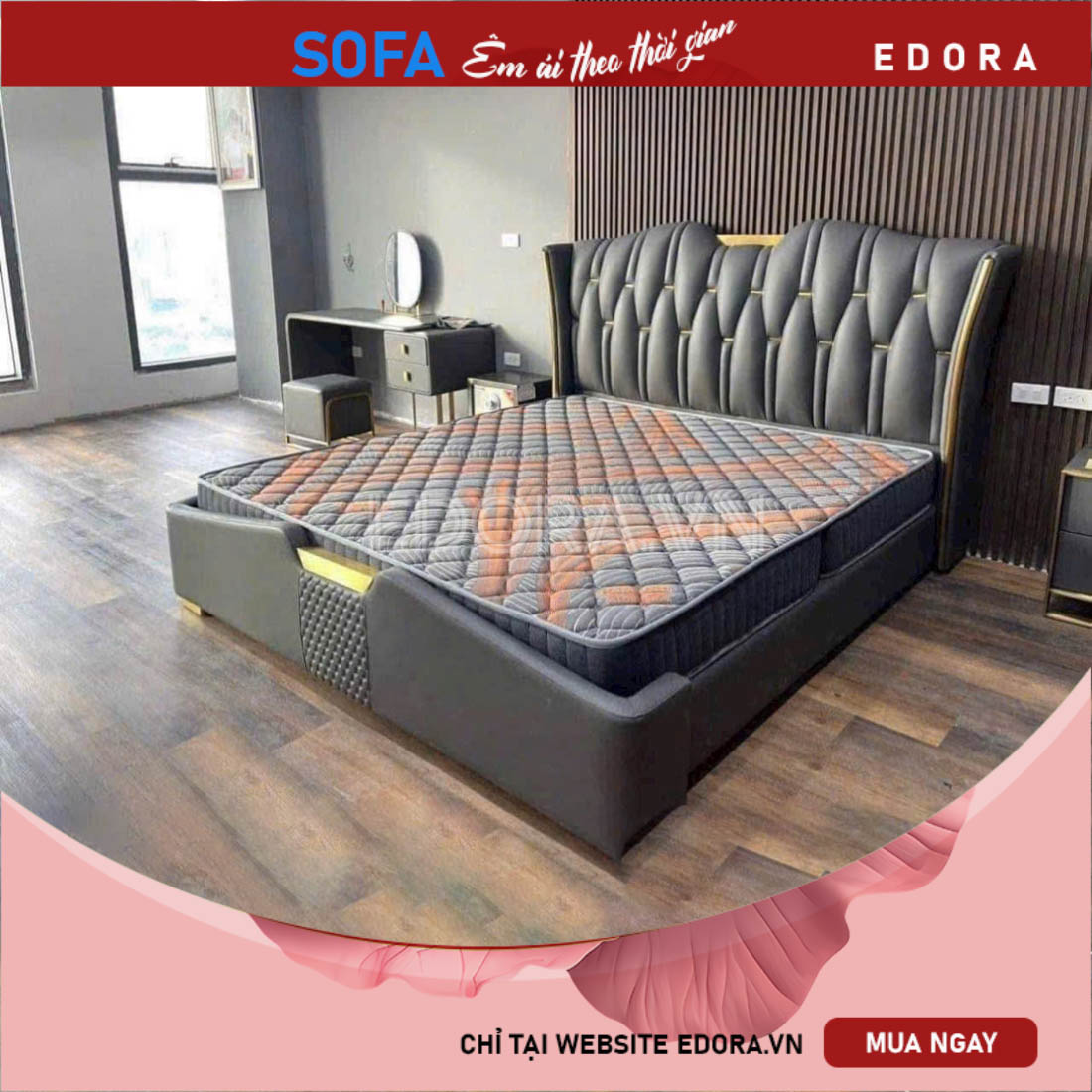 Giường ngủ cao cấp bọc da phối GU028