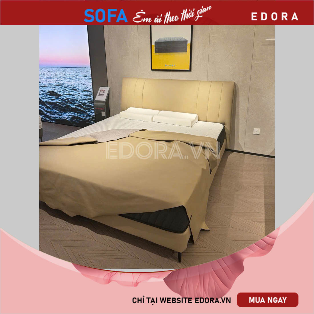 Giường ngủ đơn giản chân cao GU029