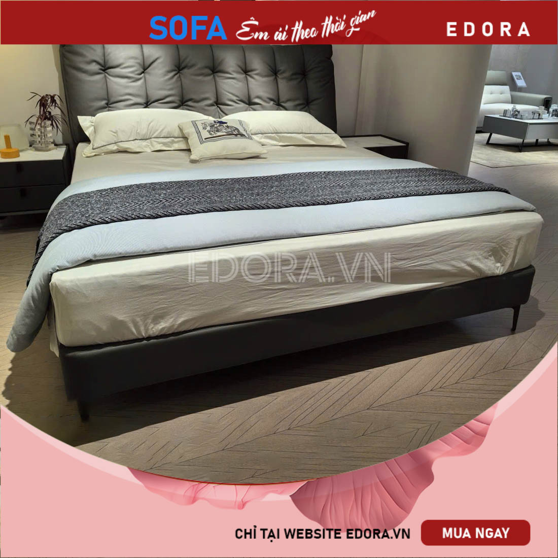 Giường ngủ giật nút chia múi GU030