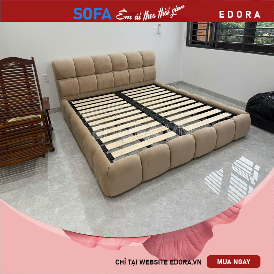 Giường ngủ bọc vải nhung êm GU032