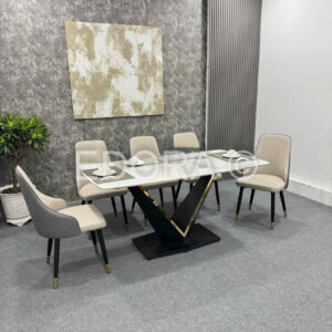 Bộ bàn ăn 6 ghế màu kem sang trọng BA025