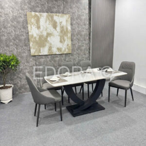 Bộ bàn ăn Ceramic 6 ghế xám lông chuột BA026