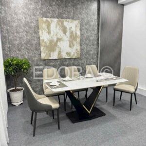 Bộ bàn ăn Xám kem đá Ceramic đẹp BA030