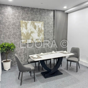 Bộ bàn ăn Xám lông chuột 6 ghế da BA039