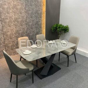 Bộ bàn ăn ghi sáng mặt đá 1m6 Ceramic BA045