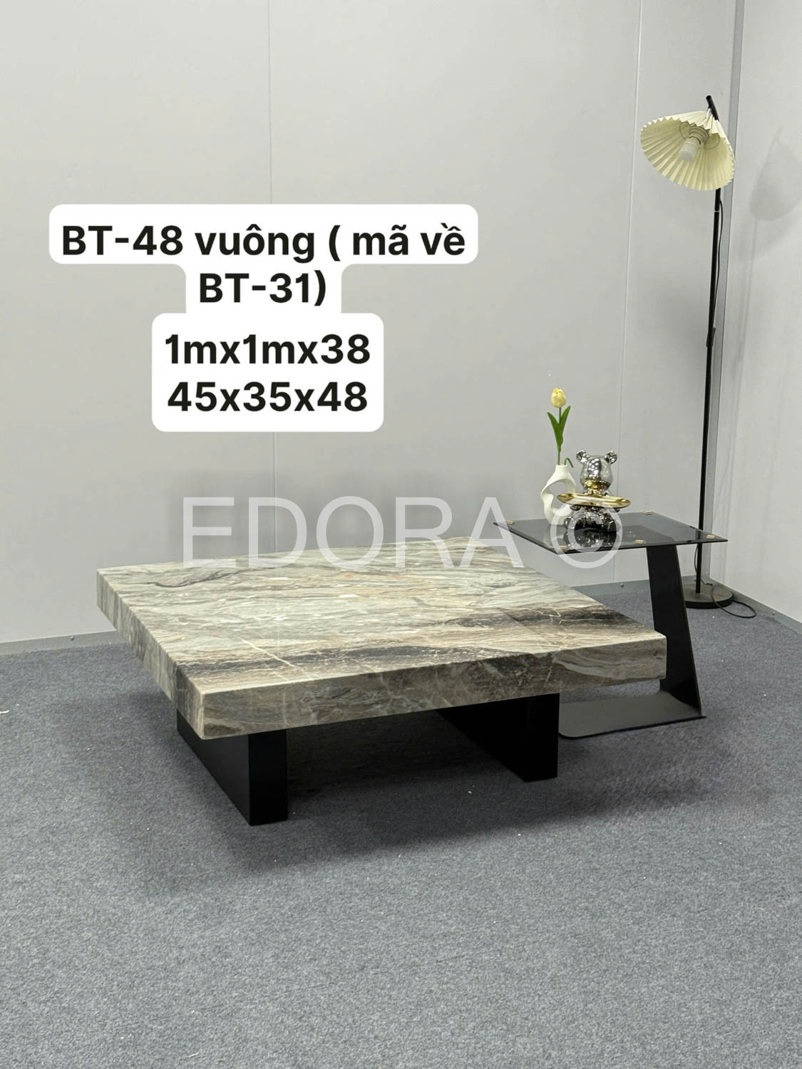 Bàn trà vuông thép kết hợp gỗ BT-48