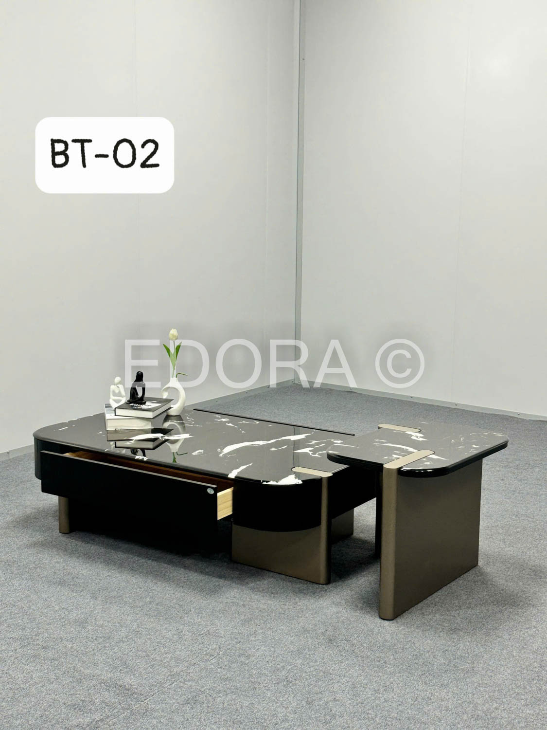 Bàn đá đen vân trắng có hộc BT-02