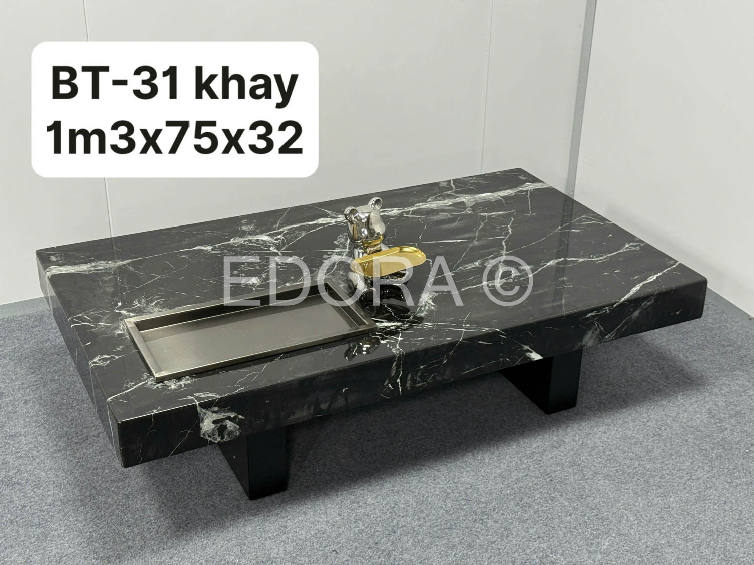 Bàn đá đen chữ nhật có khay BT-31
