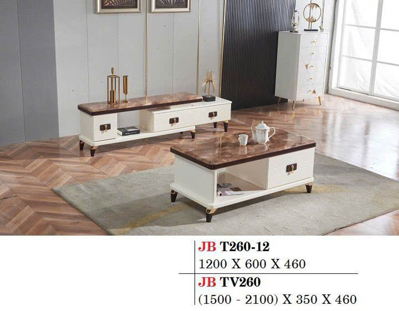 Bàn trà sofa mặt đá chữ nhật T260-12