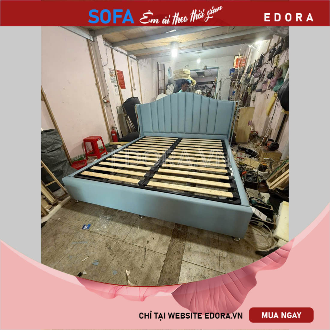 Giường ngủ bọc da nan gỗ tự nhiên GU001