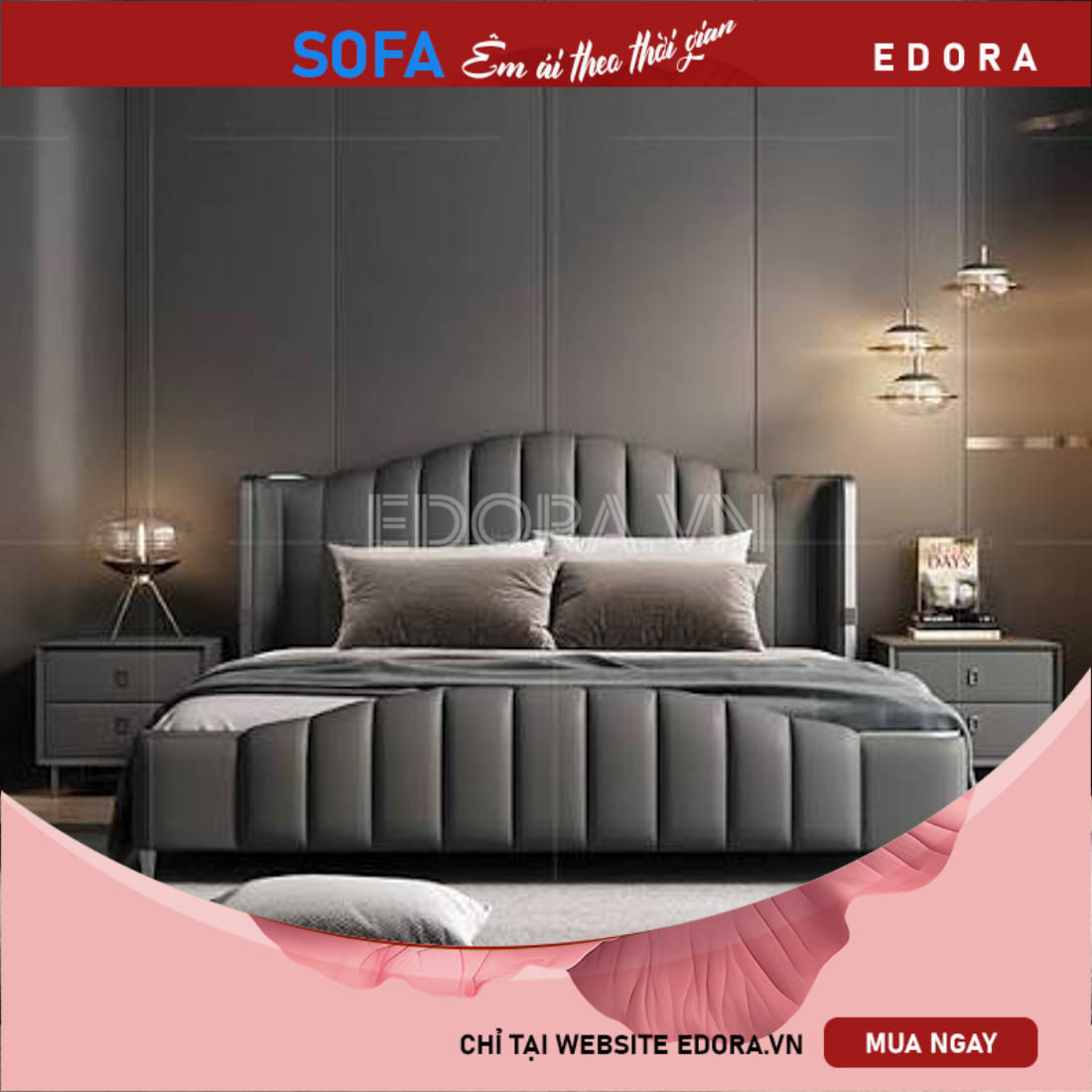 Giường ngủ bọc da múi thẳng đẹp GU003