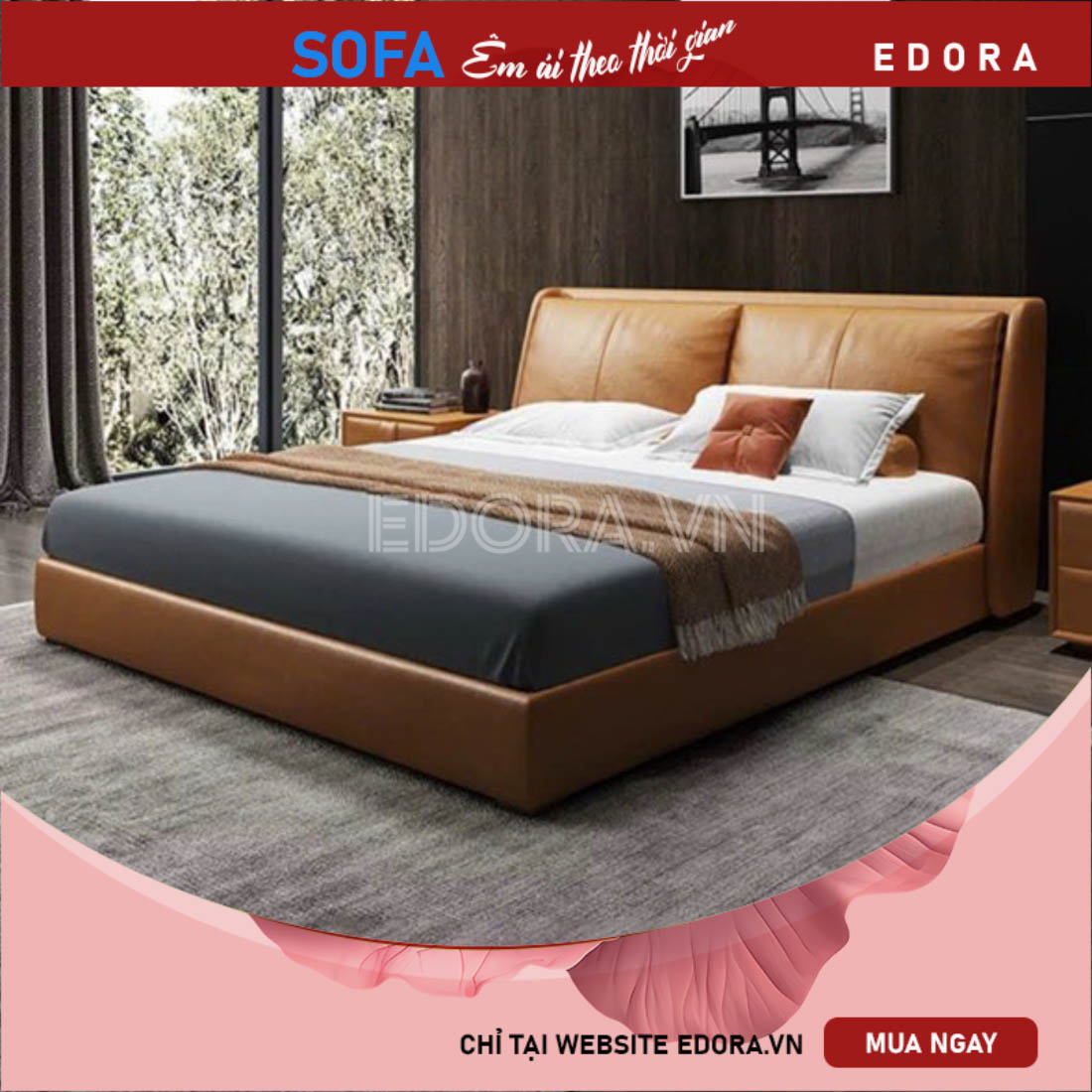 Giường ngủ bọc da tựa êm GU004