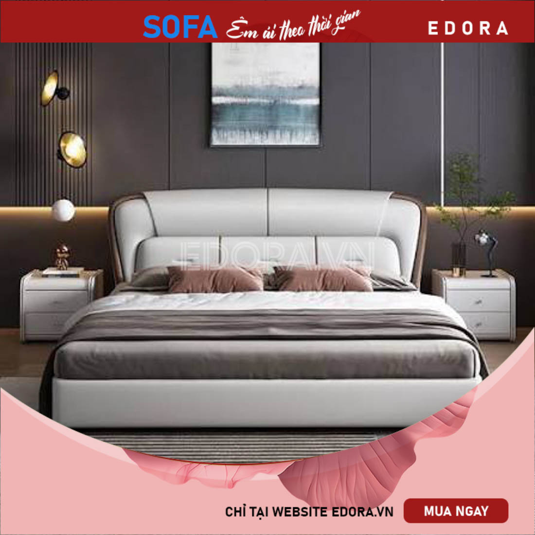 Giường ngủ bọc da ốp gỗ GU009