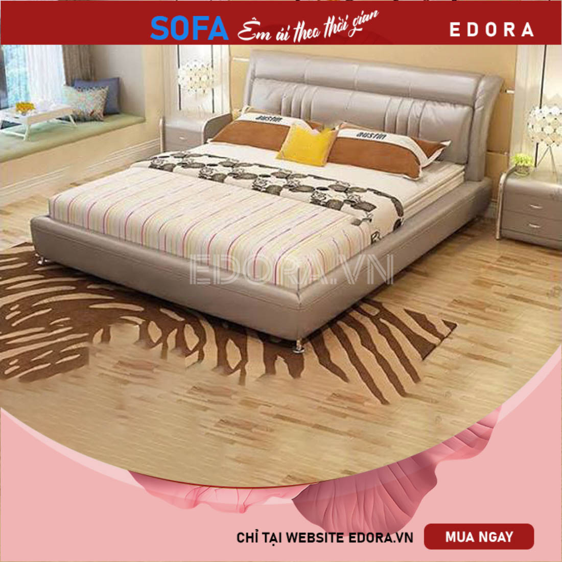 Giường ngủ bọc da chân inox GU011
