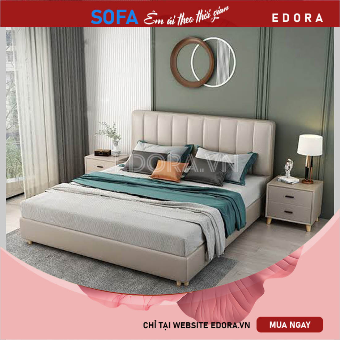 Giường ngủ dọc da chân gỗ GU012