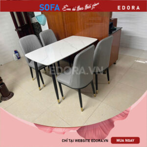 [BA053] Trọn bộ bàn ăn 4 ghế 1m2 mặt trắng ghế xám