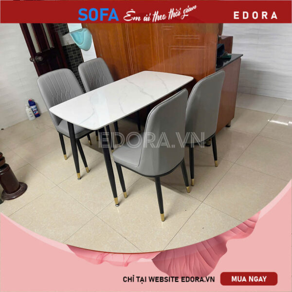 [BA053] Trọn bộ bàn ăn 4 ghế 1m2 mặt trắng ghế xám