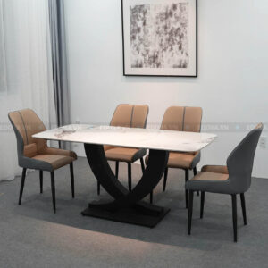 [BA054] Bộ bàn ăn 4 ghế 1m4 mặt đá trăng vân Pandora