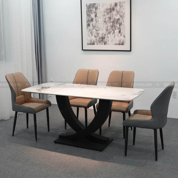 [BA054] Bộ bàn ăn 4 ghế 1m4 mặt đá trăng vân Pandora