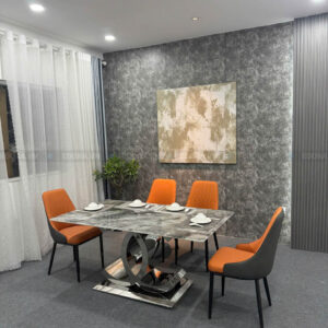 [BA055] Bộ bàn ăn 4 ghế mặt đá vi tinh thể chân inox sang trọng