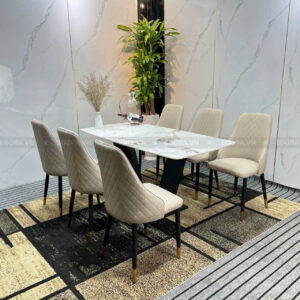 [BA062] Bộ bàn ăn 6 ghế Kem mặt đá vi tinh thể 1m6