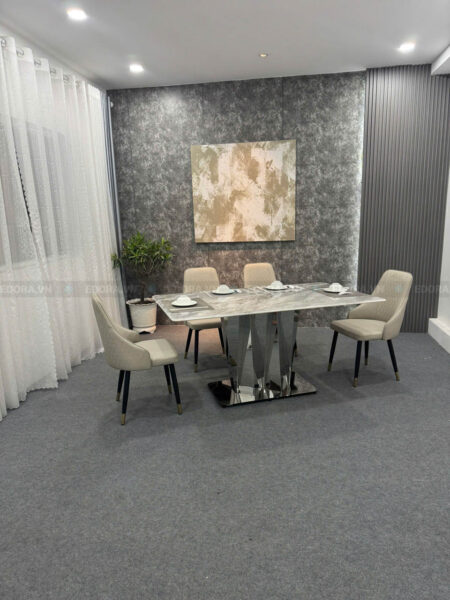 [BA066] Bộ bàn ăn chân inox cách điệu đẹp 4 ghế 1m4