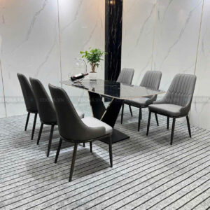 [BA069] Bộ bàn ăn chữ V full màu tối 6 ghế 1m6