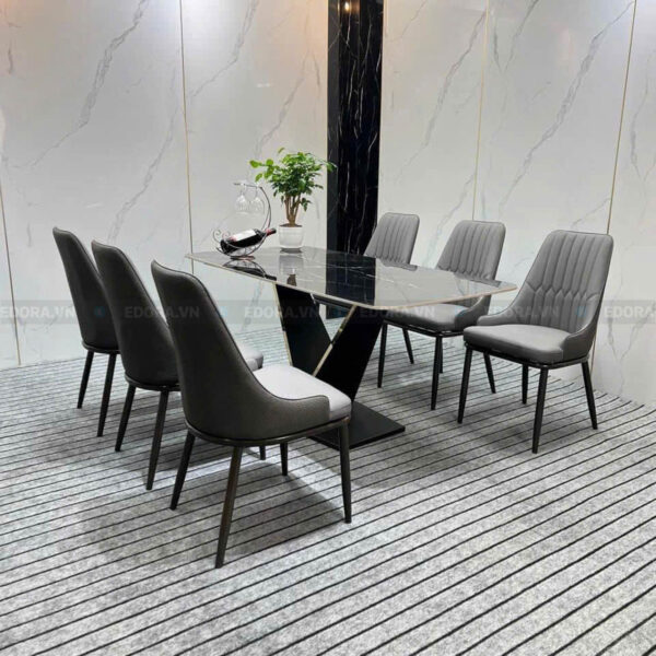 [BA069] Bộ bàn ăn chữ V full màu tối 6 ghế 1m6