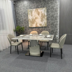 [BA071] Bộ bàn ăn chân inox 1m6 6 ghế da