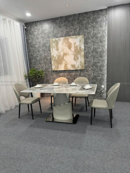 [BA071] Bộ bàn ăn chân inox 1m6 6 ghế da