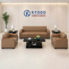 [E1020] Bộ Sofa Văn Phòng Ốp Gỗ Da Tẩy Mực + Chống trầy